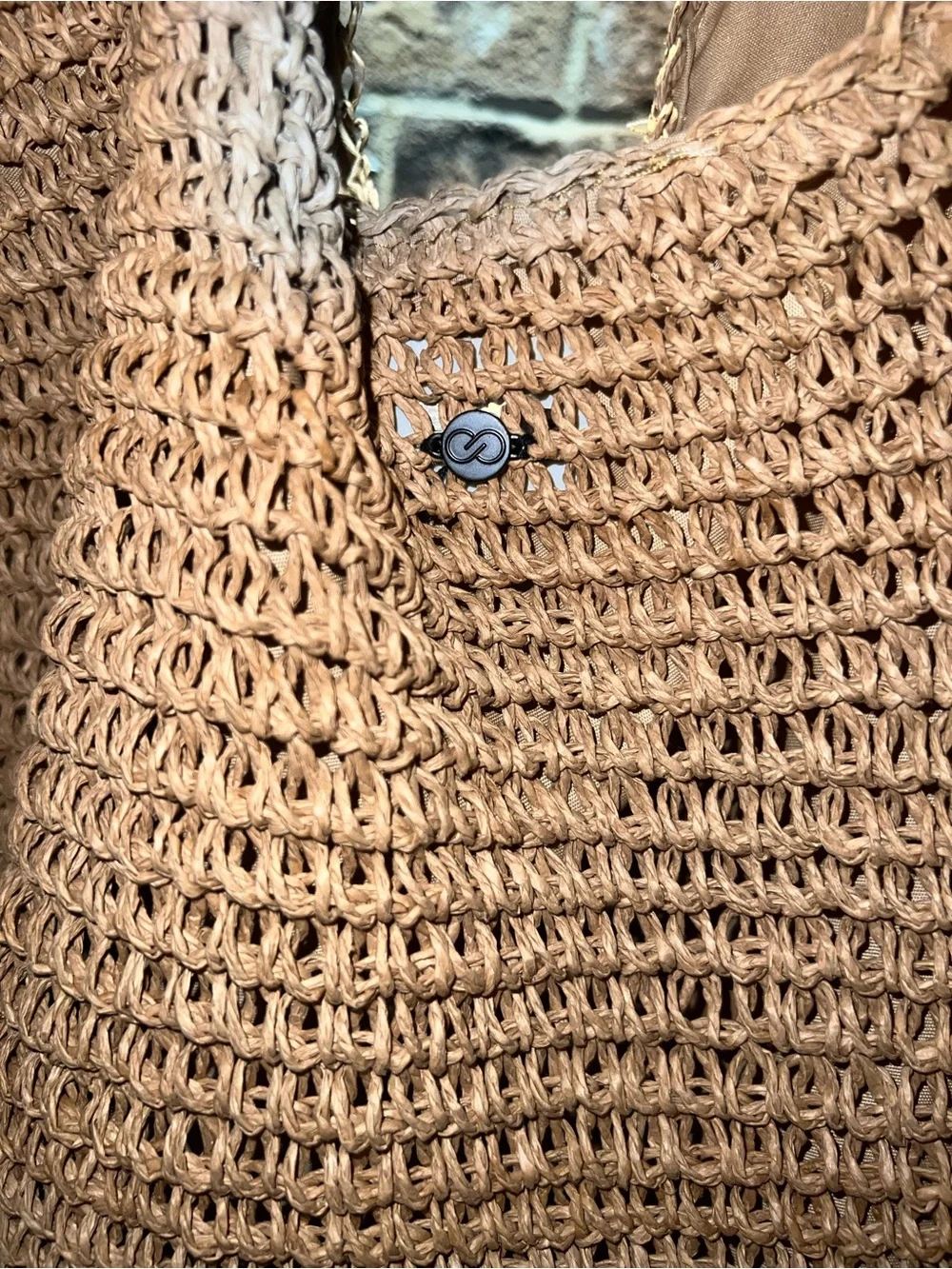 Woven Tan Straw Tote Bag with Double Handles